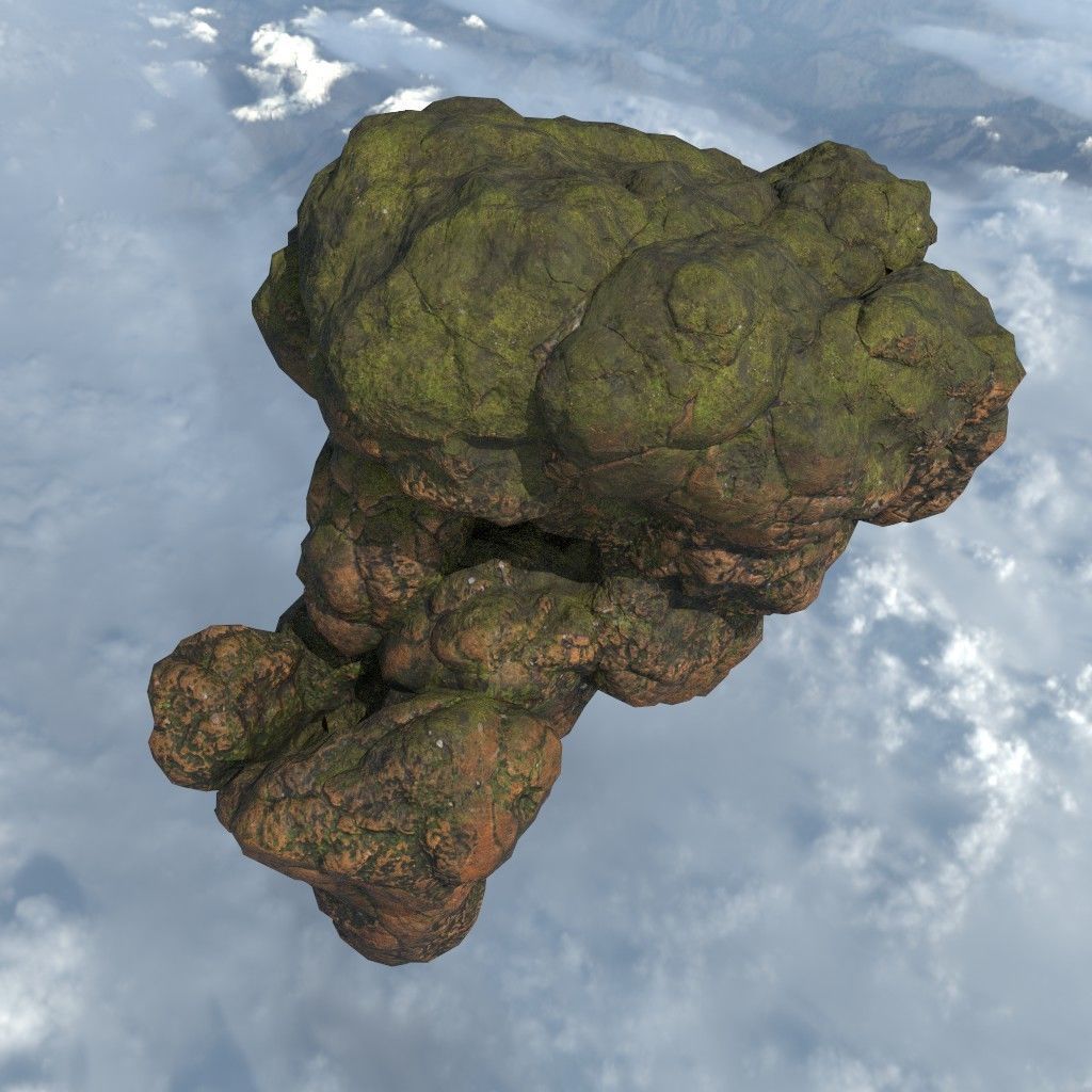 Low poly Brown Floating Island Mossy Rock Pack 190830 Low-poly 3D model_28