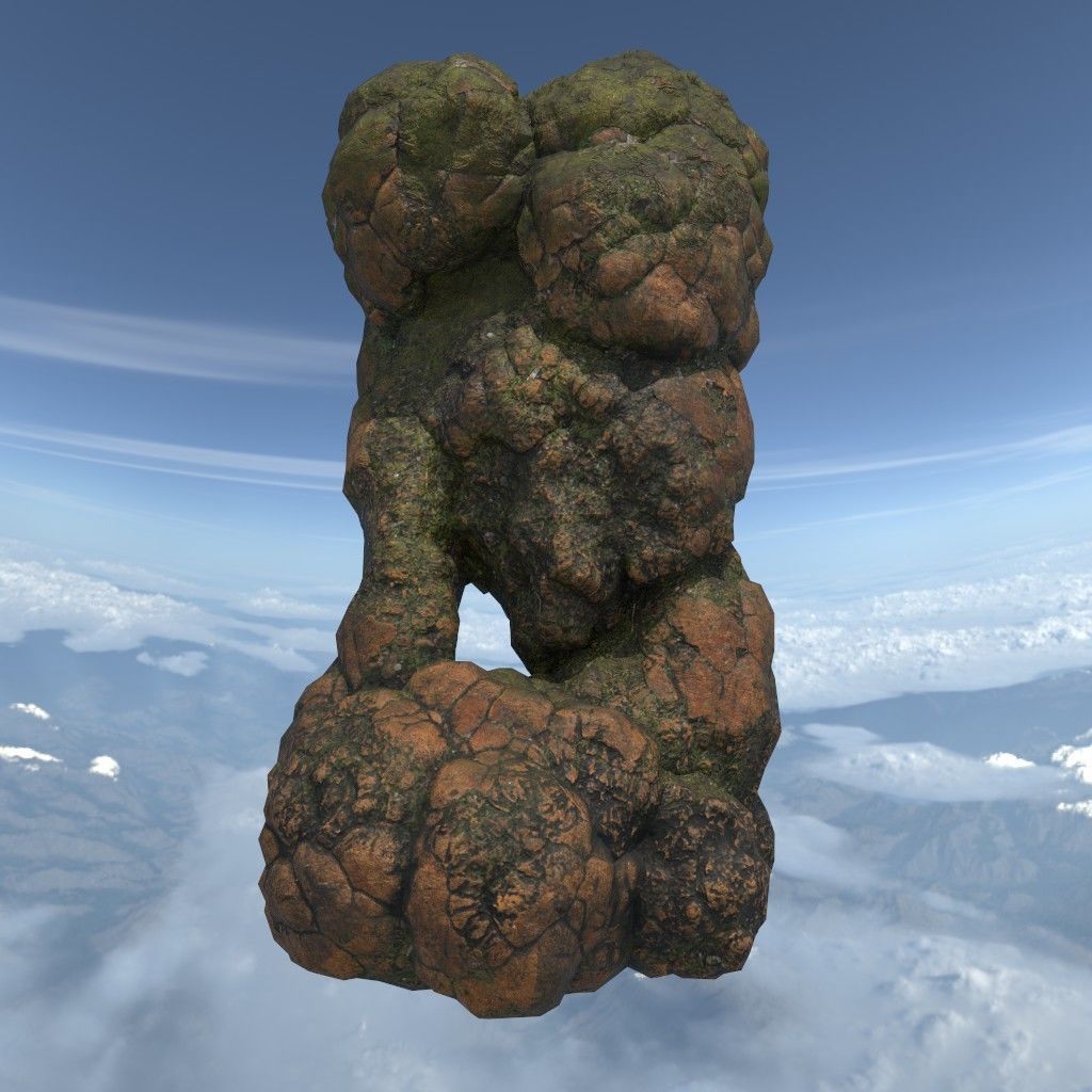 Low poly Brown Floating Island Mossy Rock Pack 190830 Low-poly 3D model_14