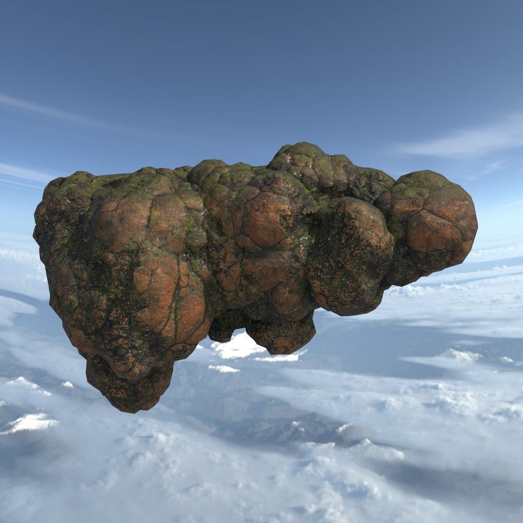 Low poly Brown Floating Island Mossy Rock Pack 190830 Low-poly 3D model_22