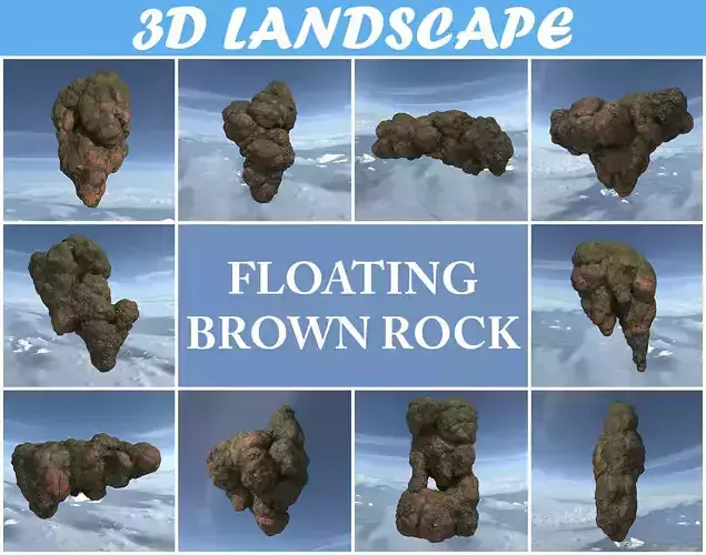 Low poly Brown Floating Island Mossy Rock Pack 190830