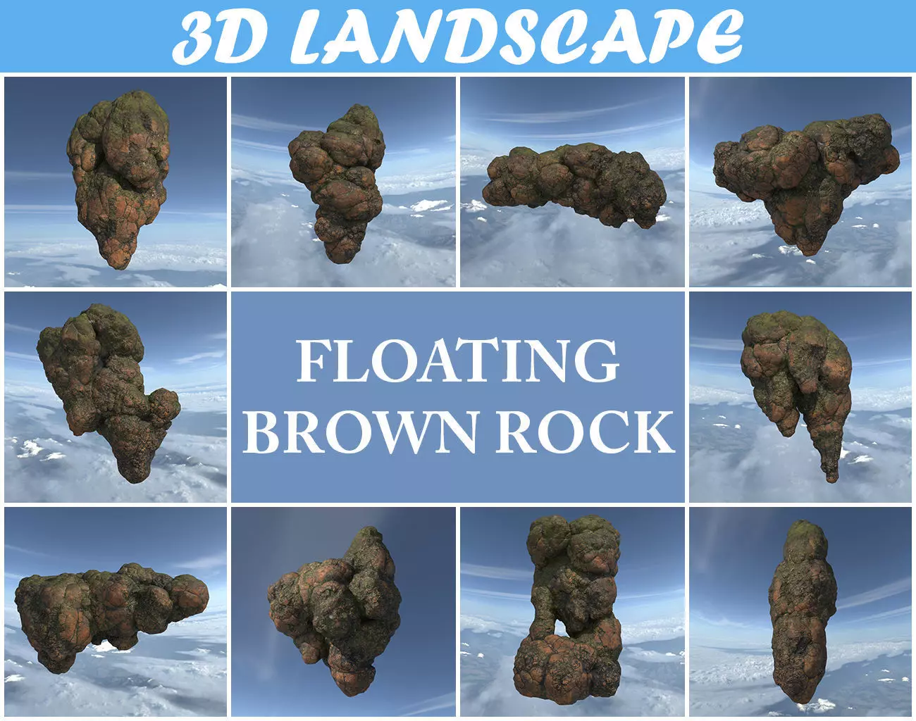 Low poly Brown Floating Island Mossy Rock Pack 190830 Low-poly 3D model_0