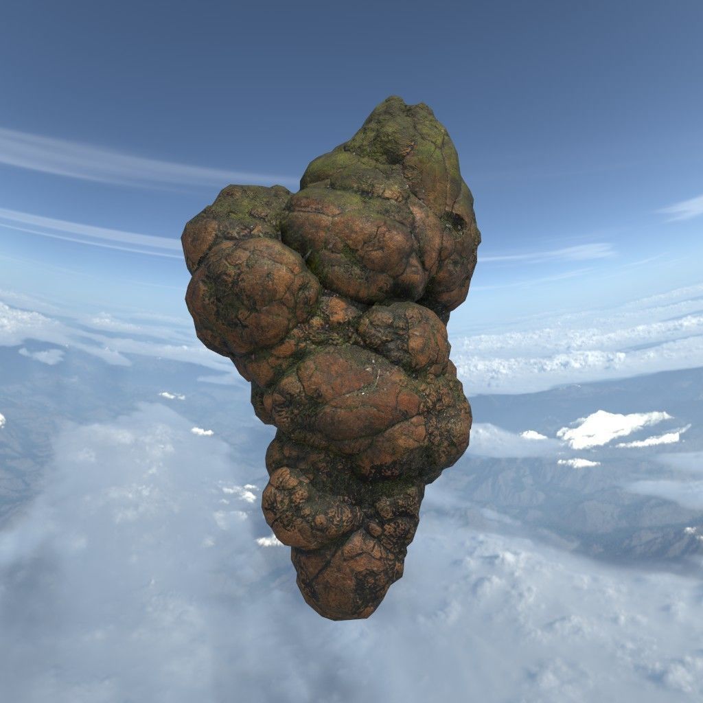 Low poly Brown Floating Island Mossy Rock Pack 190830 Low-poly 3D model_38