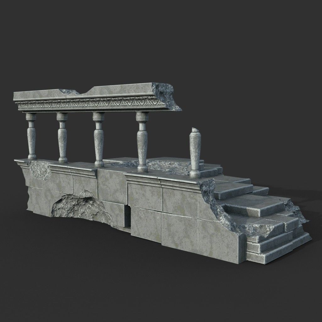 Low poly Ancient Roman Ruin Construction Pack - White Granite Low-poly 3D model_32