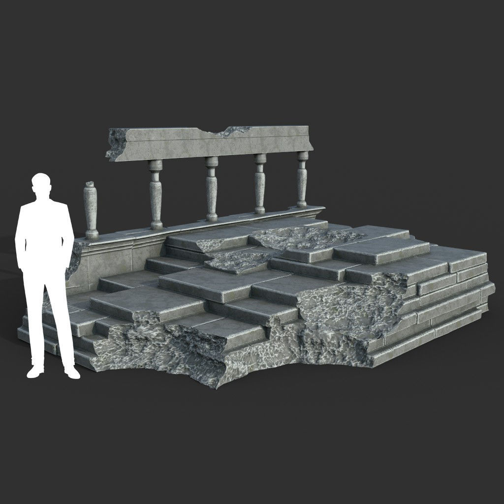 Low poly Ancient Roman Ruin Construction Pack - White Granite Low-poly 3D model_30