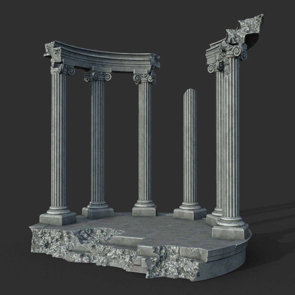 Low poly Ancient Roman Ruin Construction Pack - White Granite Low-poly 3D model_19