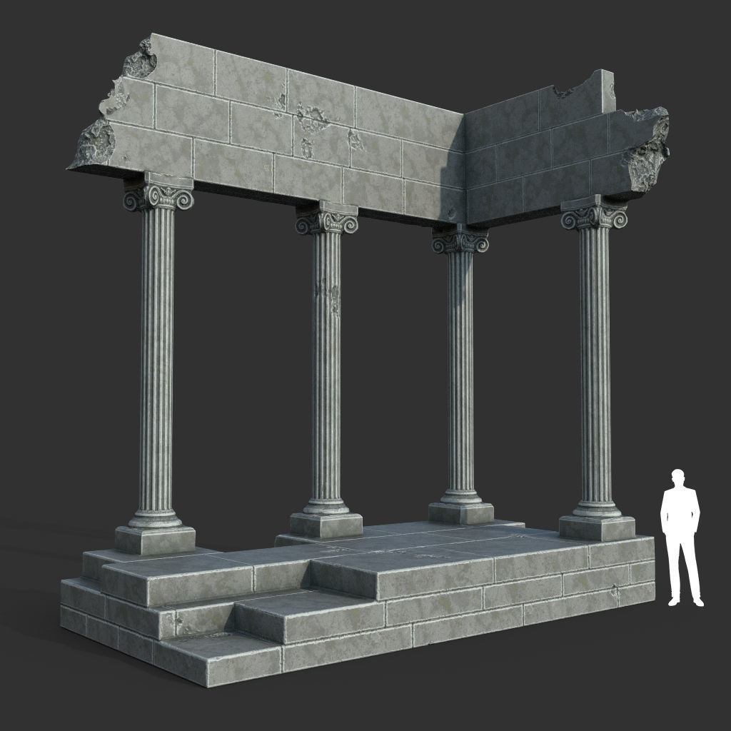 Low poly Ancient Roman Ruin Construction Pack - White Granite Low-poly 3D model_2