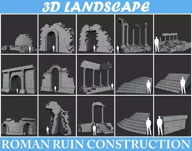 Low poly Ancient Roman Ruin Construction Pack - White Granite Low-poly 3D model