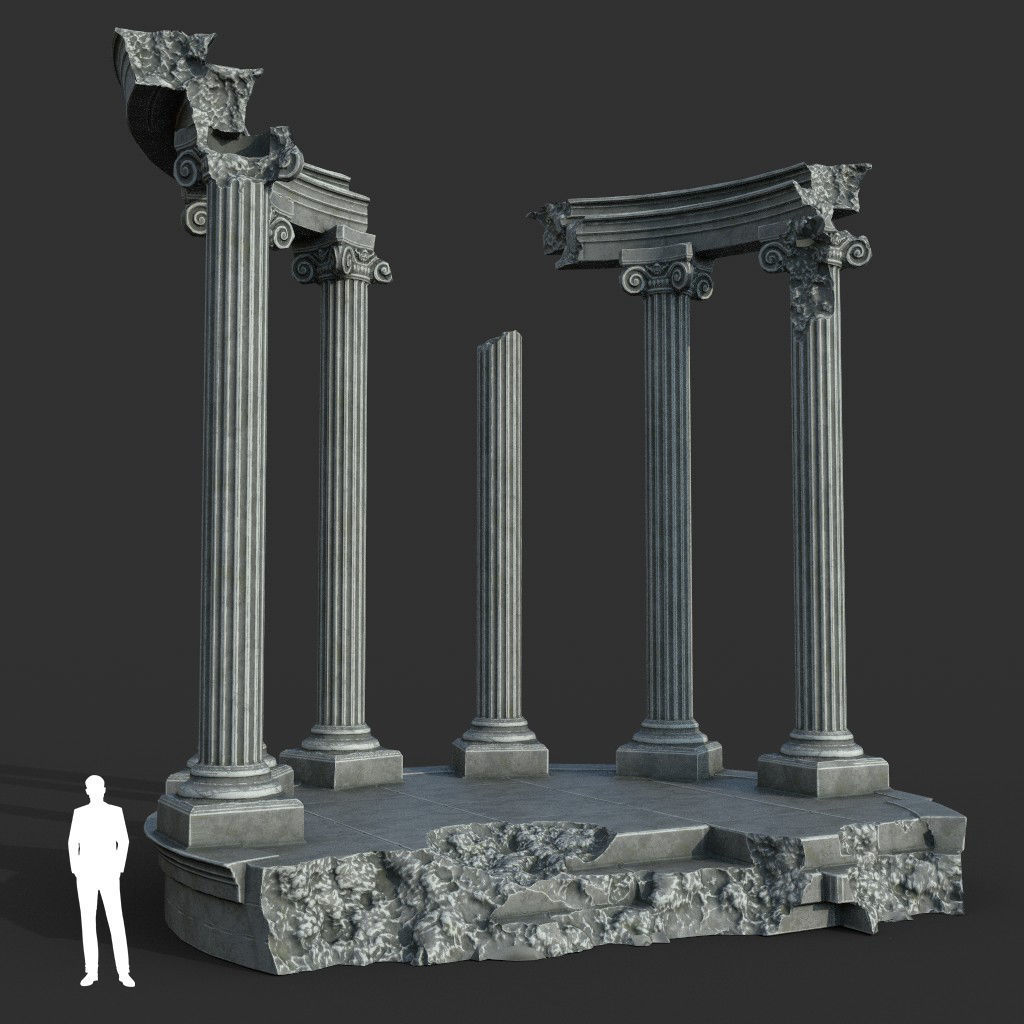 Low poly Ancient Roman Ruin Construction Pack - White Granite Low-poly 3D model_18