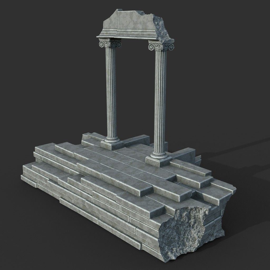 Low poly Ancient Roman Ruin Construction Pack - White Granite Low-poly 3D model_24