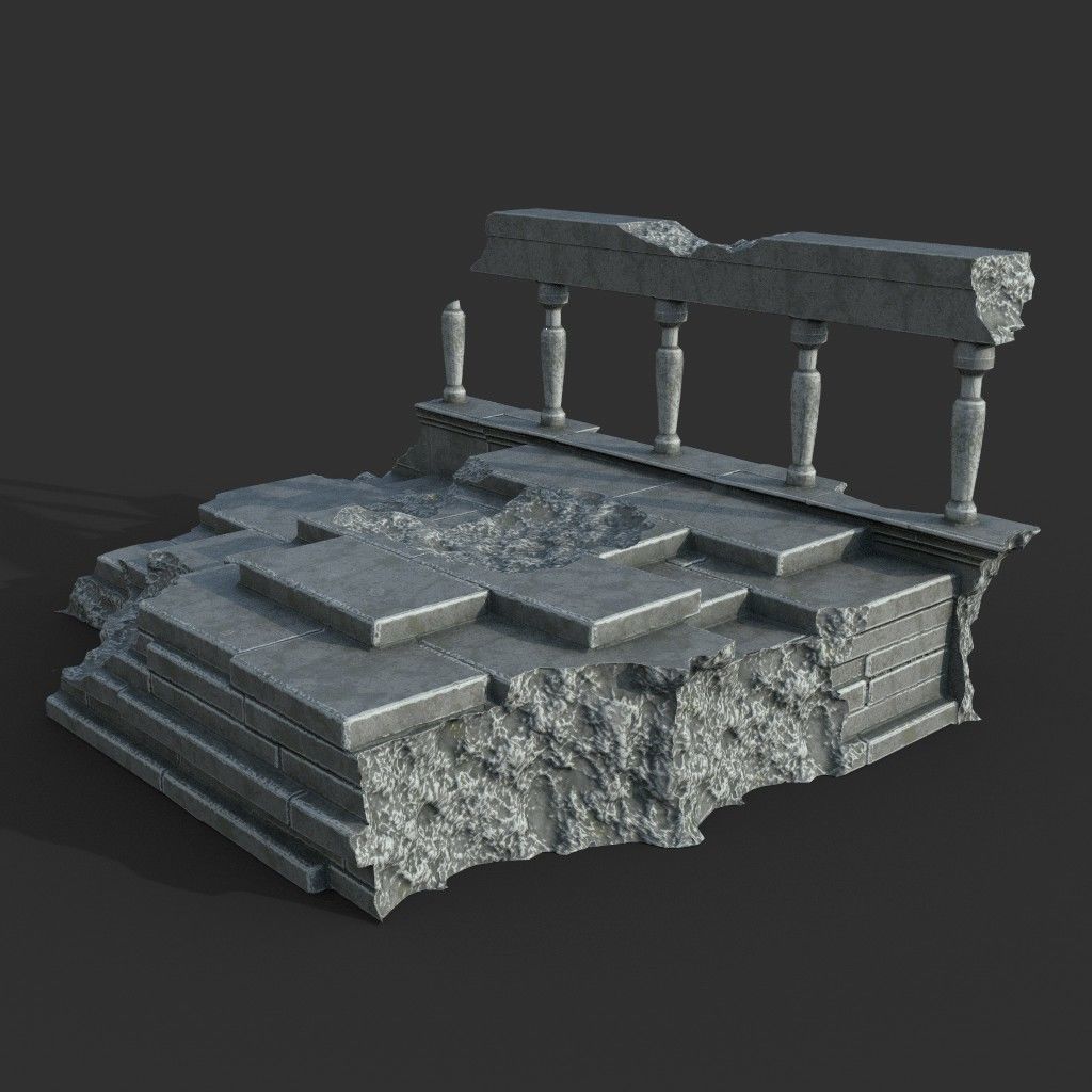 Low poly Ancient Roman Ruin Construction Pack - White Granite Low-poly 3D model_31