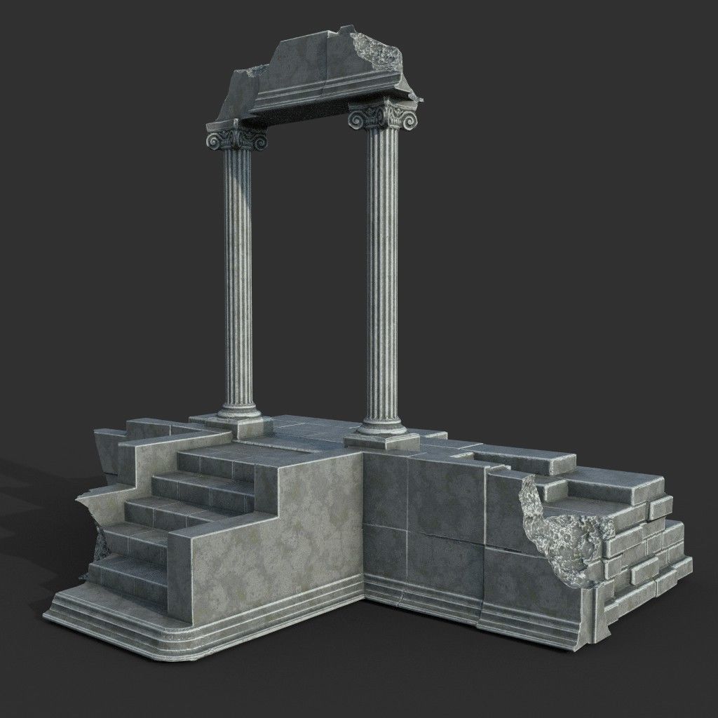 Low poly Ancient Roman Ruin Construction Pack - White Granite Low-poly 3D model_23