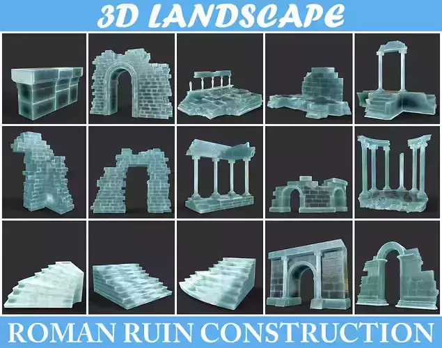 Low poly Ancient Roman Ruin Construction Pack - Ice Shader Low-poly 3D model