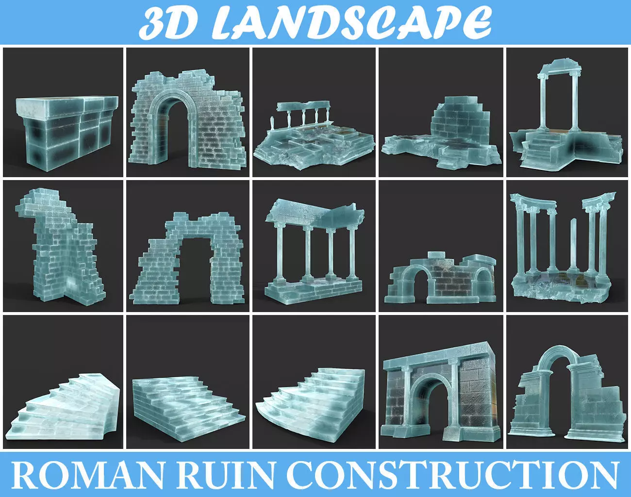 Low poly Ancient Roman Ruin Construction Pack - Ice Shader Low-poly 3D model