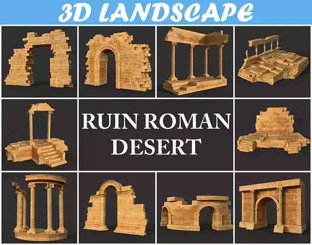 Low poly Ancient Roman Ruin Construction Pack - Desert Low-poly 3D model