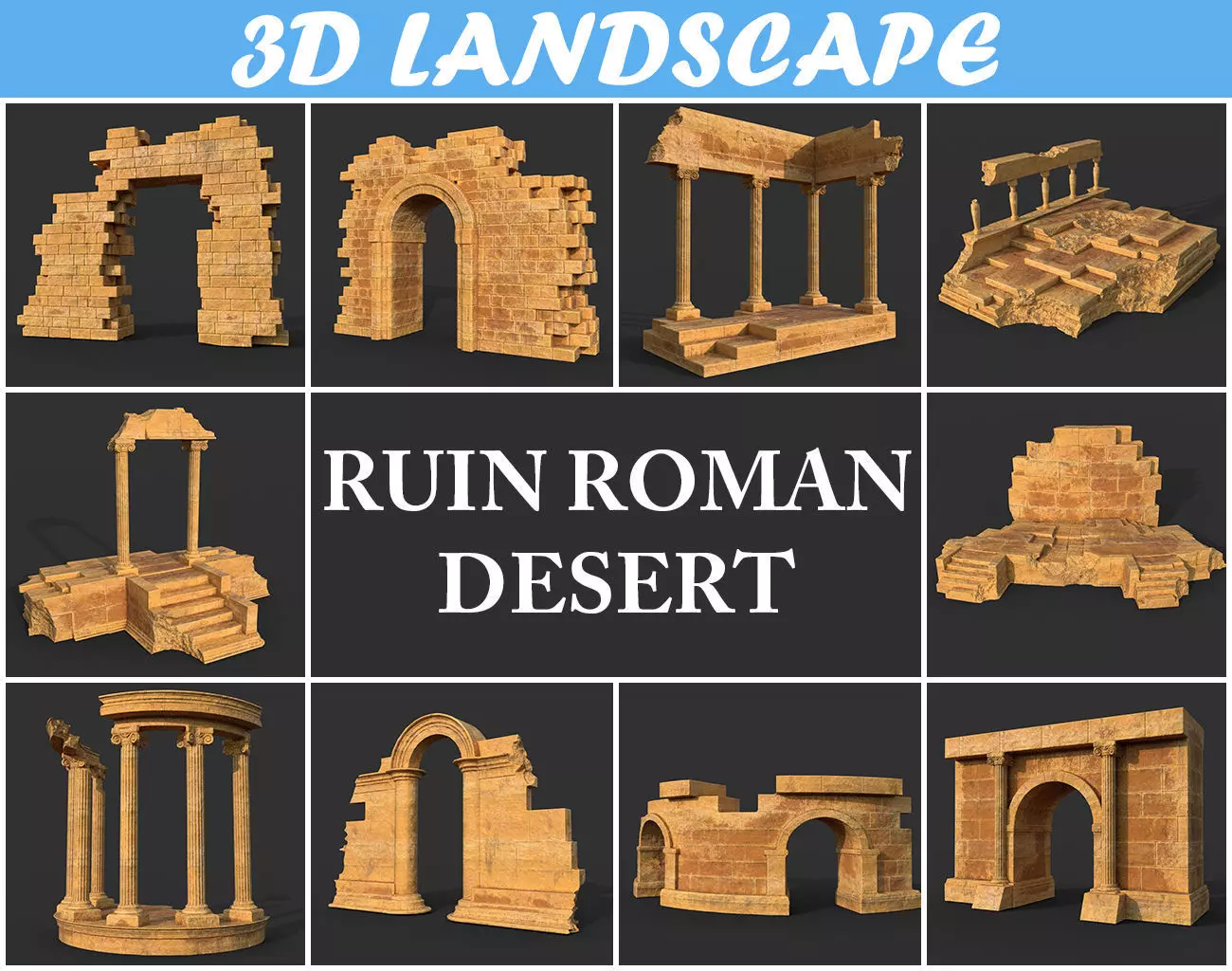 Low poly Ancient Roman Ruin Construction Pack - Desert Low-poly 3D model_0