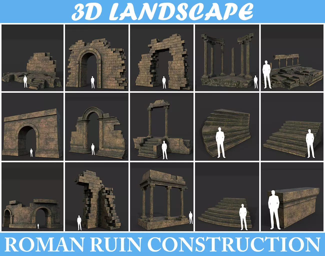 Low poly Ancient Roman Ruin Construction Pack - Brown Mossy Low-poly 3D model_0