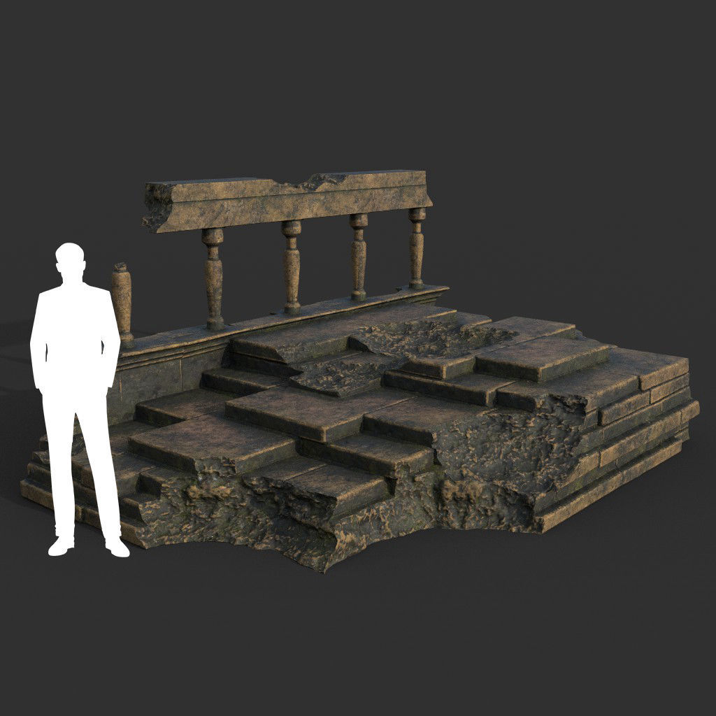Low poly Ancient Roman Ruin Construction Pack - Brown Mossy Low-poly 3D model_30