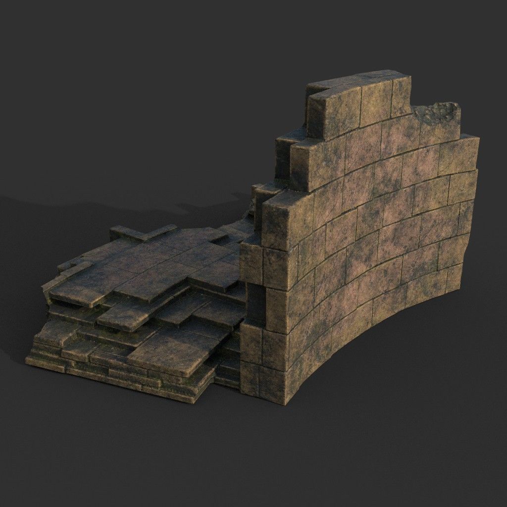 Low poly Ancient Roman Ruin Construction Pack - Brown Mossy Low-poly 3D model_27