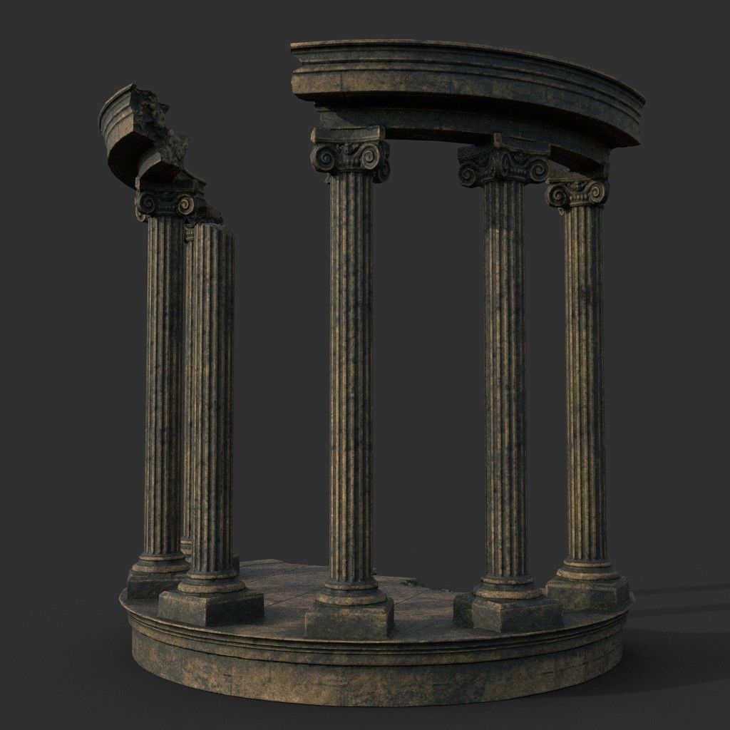 Low poly Ancient Roman Ruin Construction Pack - Brown Mossy Low-poly 3D model_19