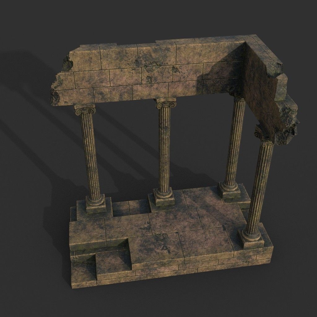 Low poly Ancient Roman Ruin Construction Pack - Brown Mossy Low-poly 3D model_4