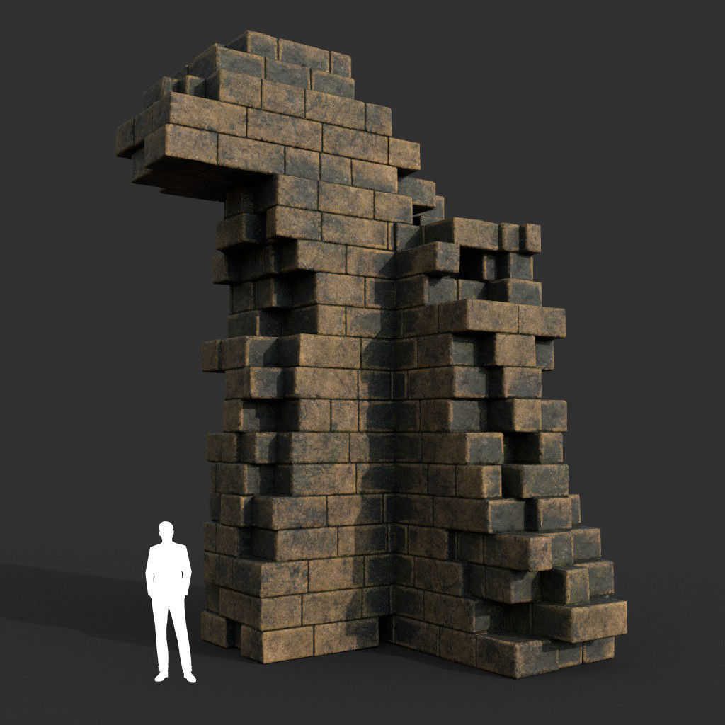 Low poly Ancient Roman Ruin Construction Pack - Brown Mossy Low-poly 3D model_42