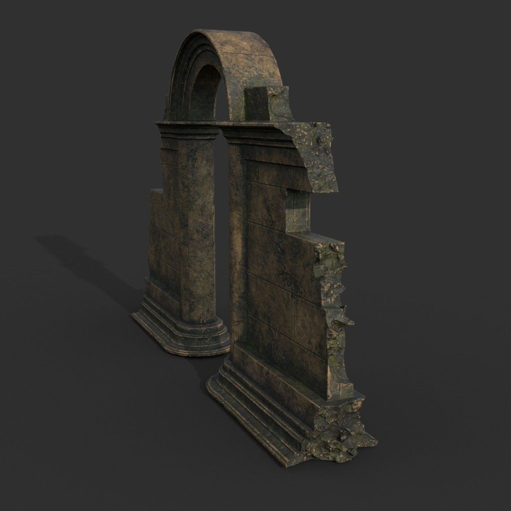 Low poly Ancient Roman Ruin Construction Pack - Brown Mossy Low-poly 3D model_15