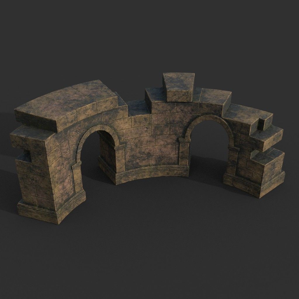 Low poly Ancient Roman Ruin Construction Pack - Brown Mossy Low-poly 3D model_11