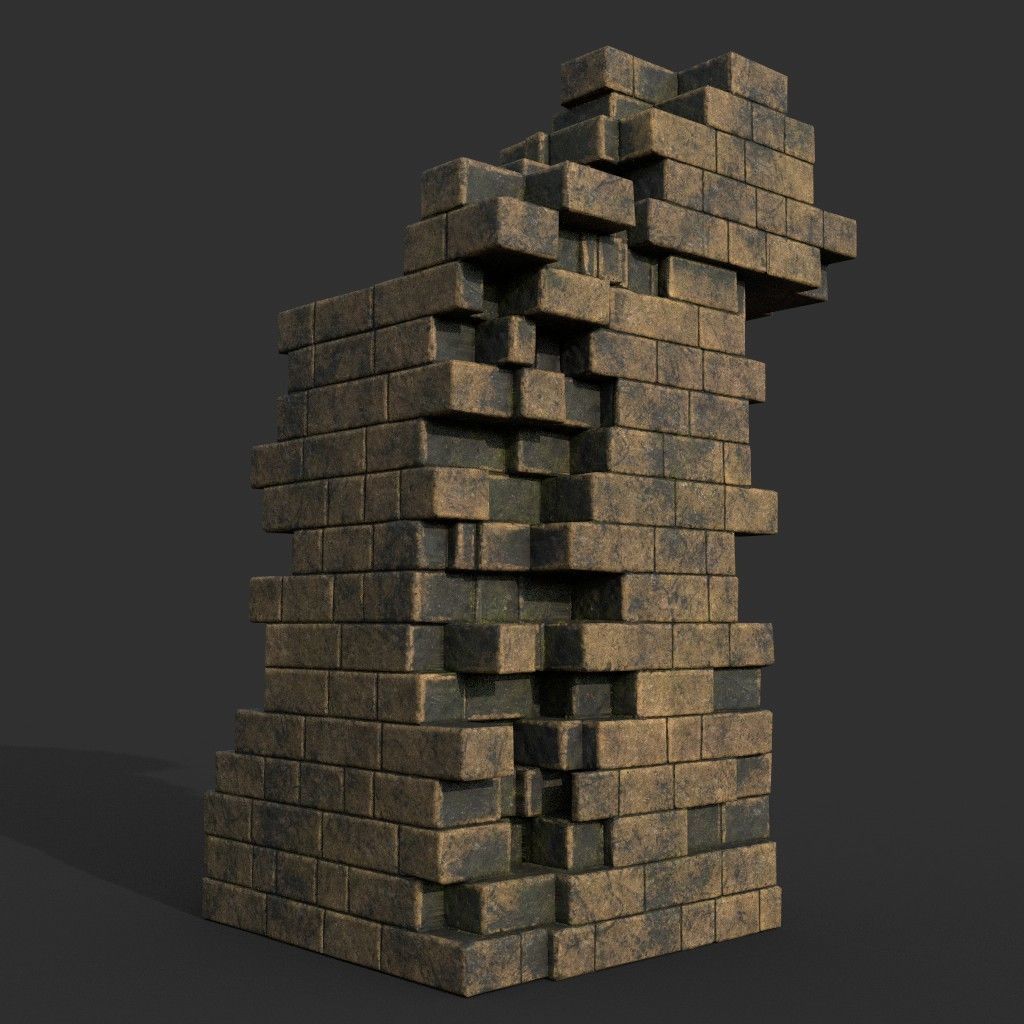 Low poly Ancient Roman Ruin Construction Pack - Brown Mossy Low-poly 3D model_43