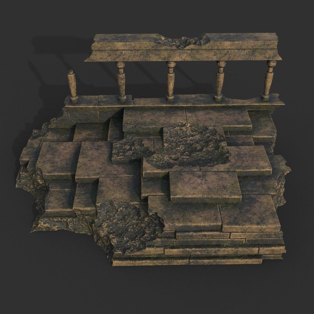 Low poly Ancient Roman Ruin Construction Pack - Brown Mossy Low-poly 3D model_32