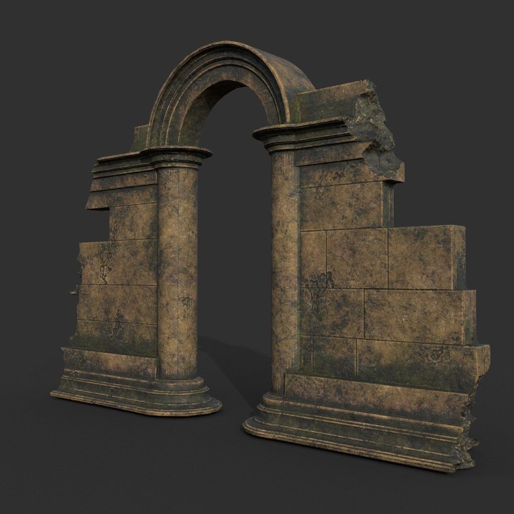 Low poly Ancient Roman Ruin Construction Pack - Brown Mossy Low-poly 3D model_16