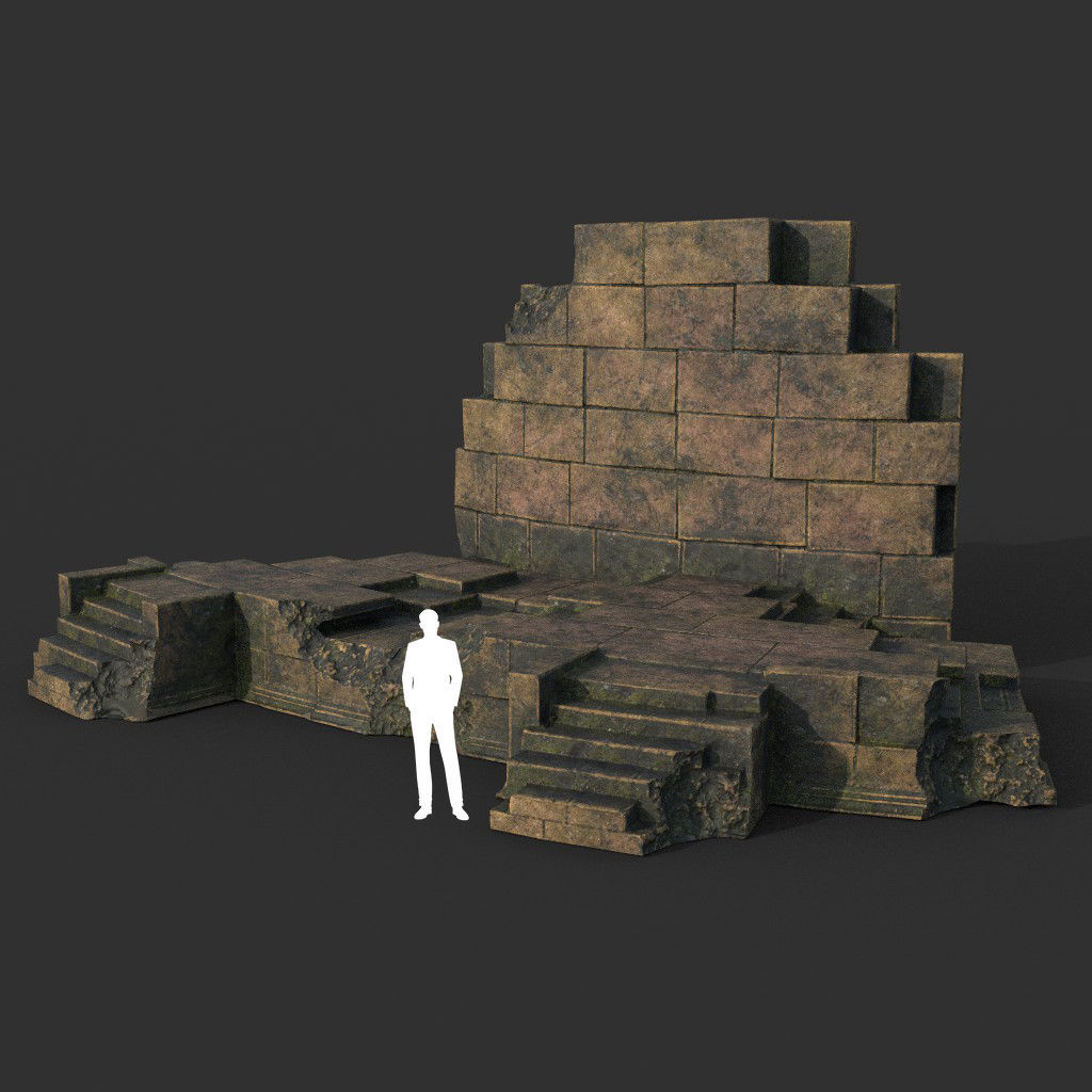 Low poly Ancient Roman Ruin Construction Pack - Brown Mossy Low-poly 3D model_26