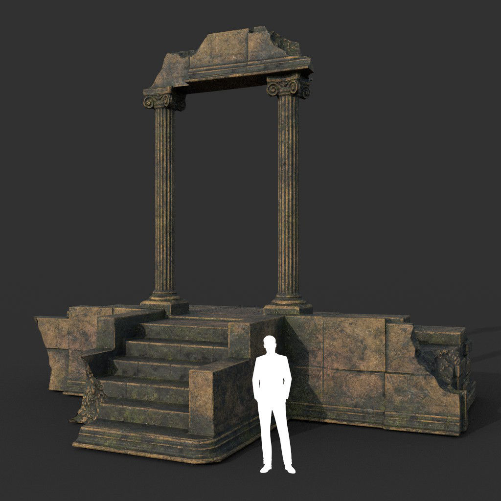 Low poly Ancient Roman Ruin Construction Pack - Brown Mossy Low-poly 3D model_22