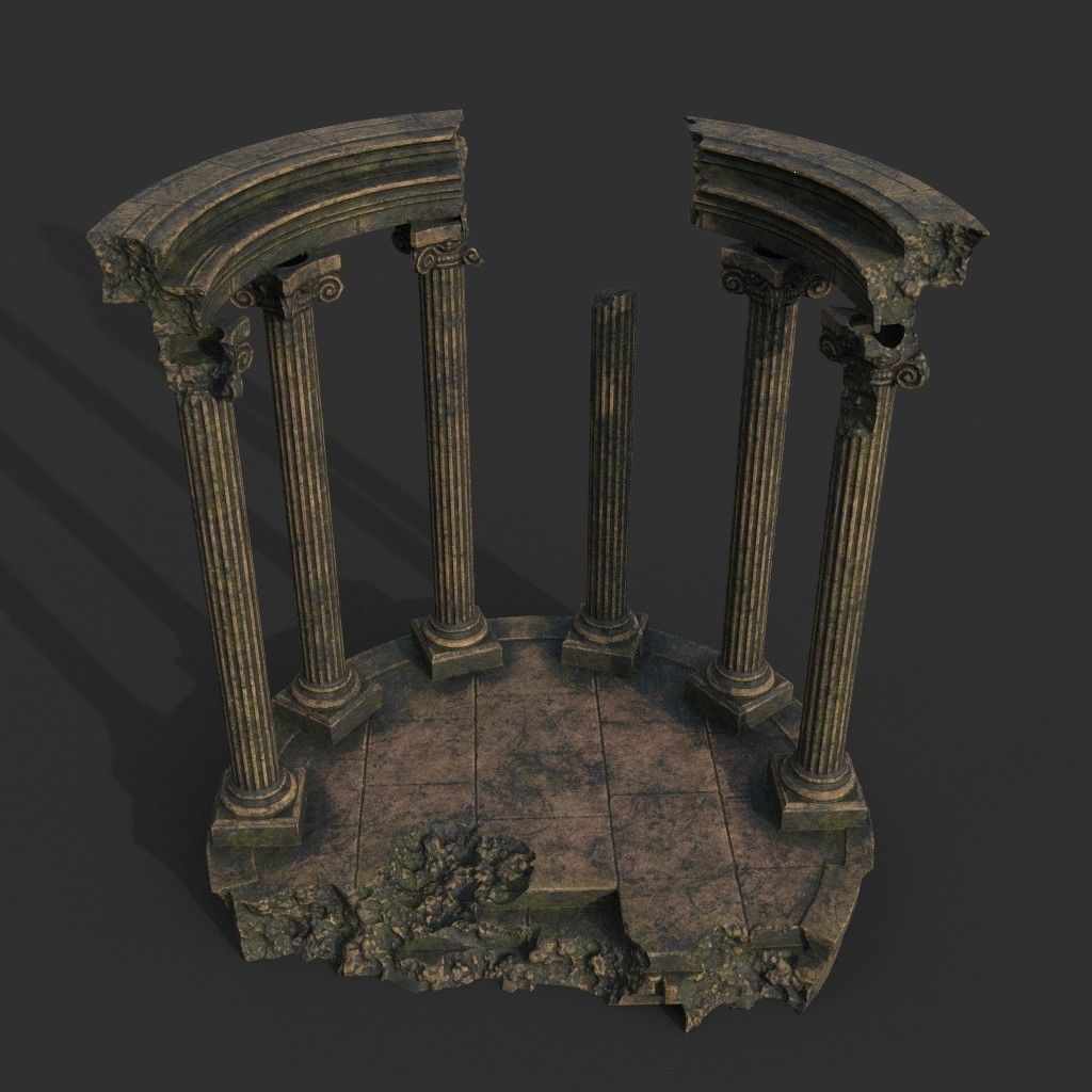 Low poly Ancient Roman Ruin Construction Pack - Brown Mossy Low-poly 3D model_20