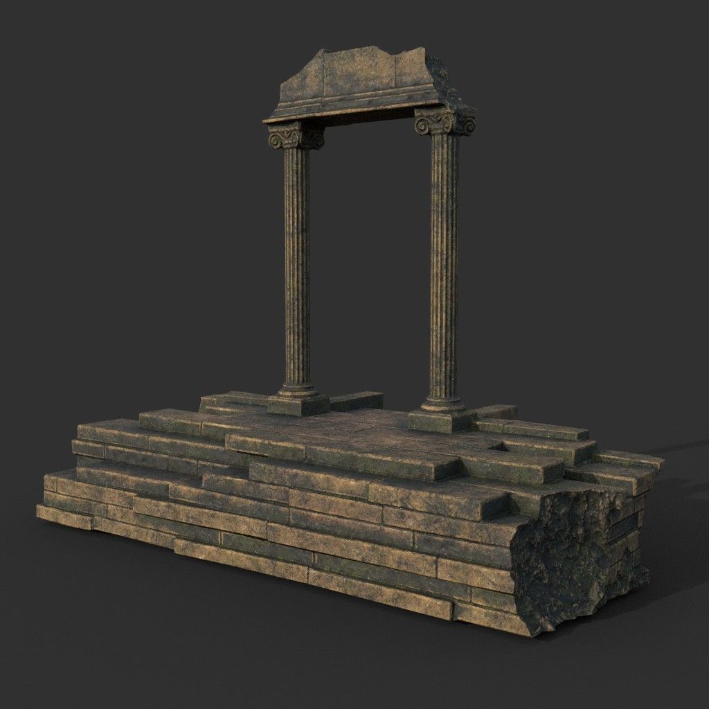 Low poly Ancient Roman Ruin Construction Pack - Brown Mossy Low-poly 3D model_23