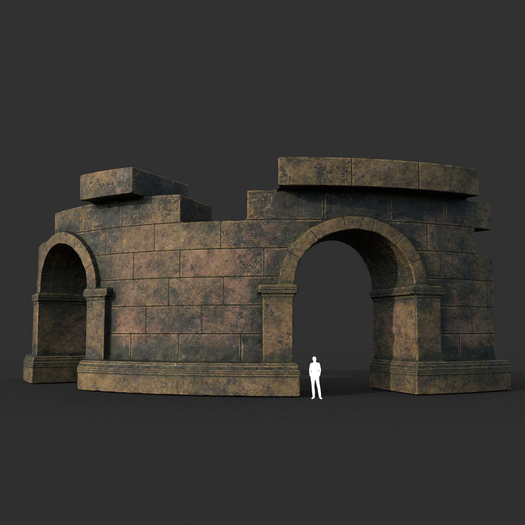 Low poly Ancient Roman Ruin Construction Pack - Brown Mossy Low-poly 3D model_10
