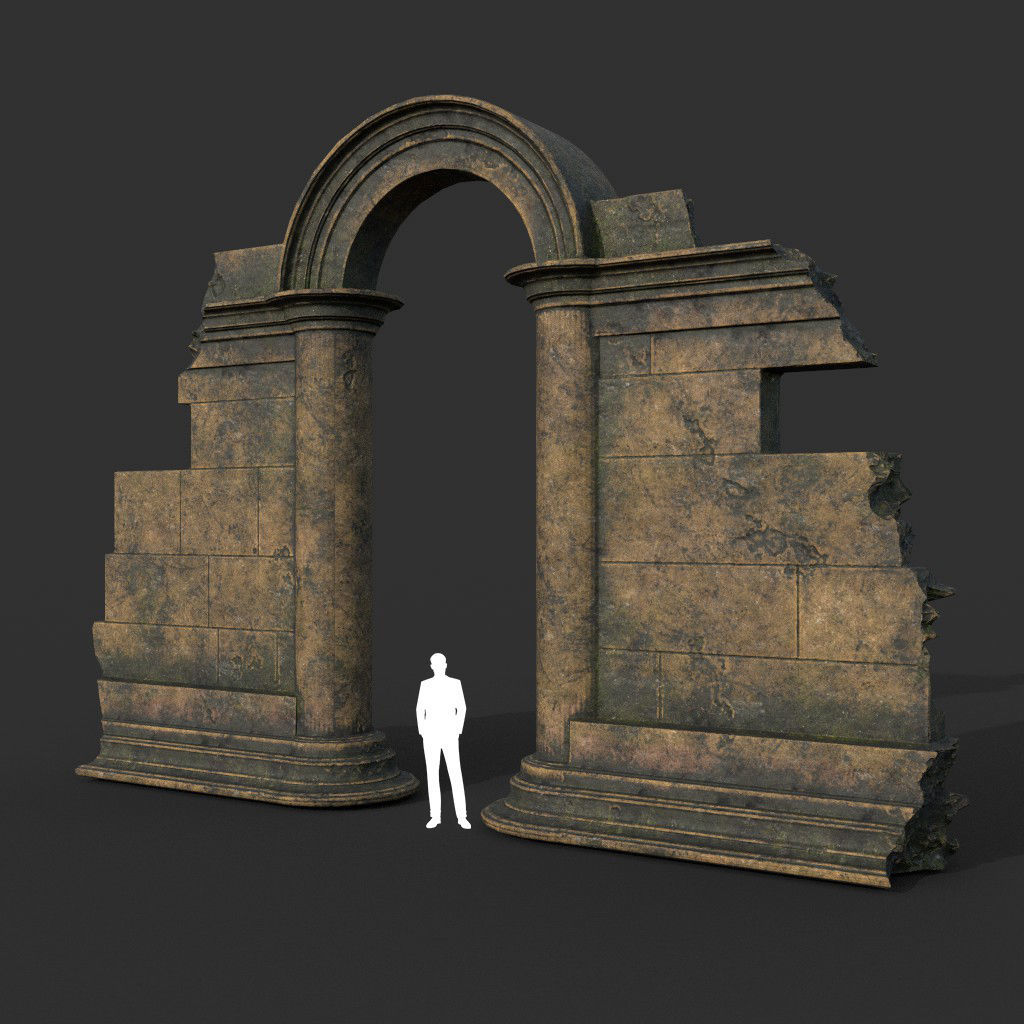 Low poly Ancient Roman Ruin Construction Pack - Brown Mossy Low-poly 3D model_14