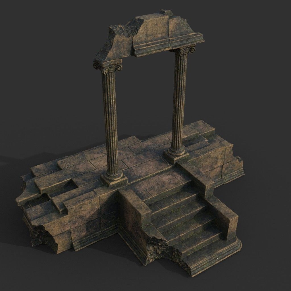 Low poly Ancient Roman Ruin Construction Pack - Brown Mossy Low-poly 3D model_24