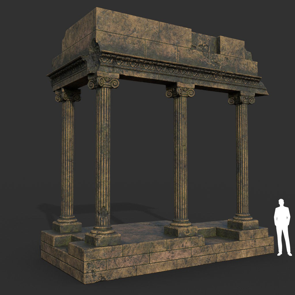 Low poly Ancient Roman Ruin Construction Pack - Brown Mossy Low-poly 3D model_2