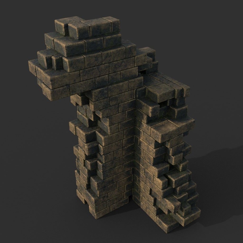 Low poly Ancient Roman Ruin Construction Pack - Brown Mossy Low-poly 3D model_44