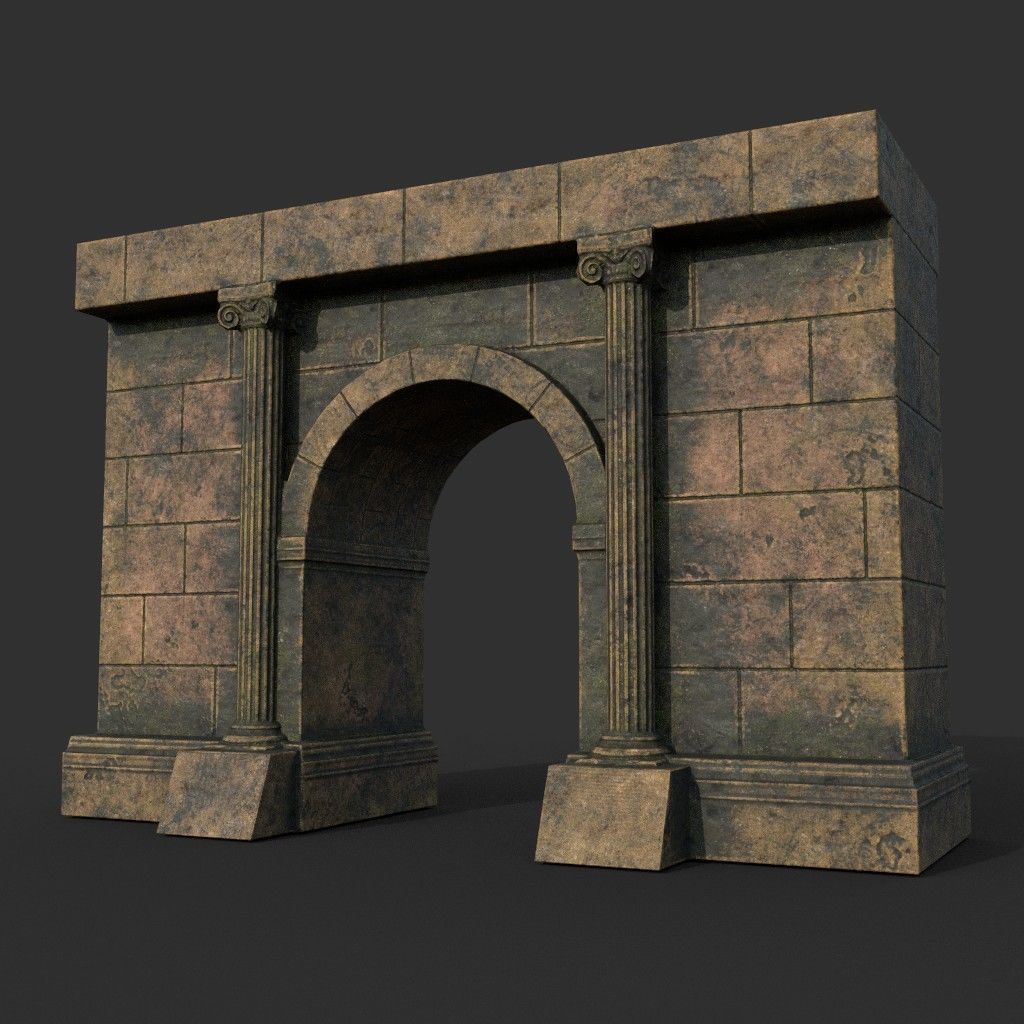 Low poly Ancient Roman Ruin Construction Pack - Brown Mossy Low-poly 3D model_7