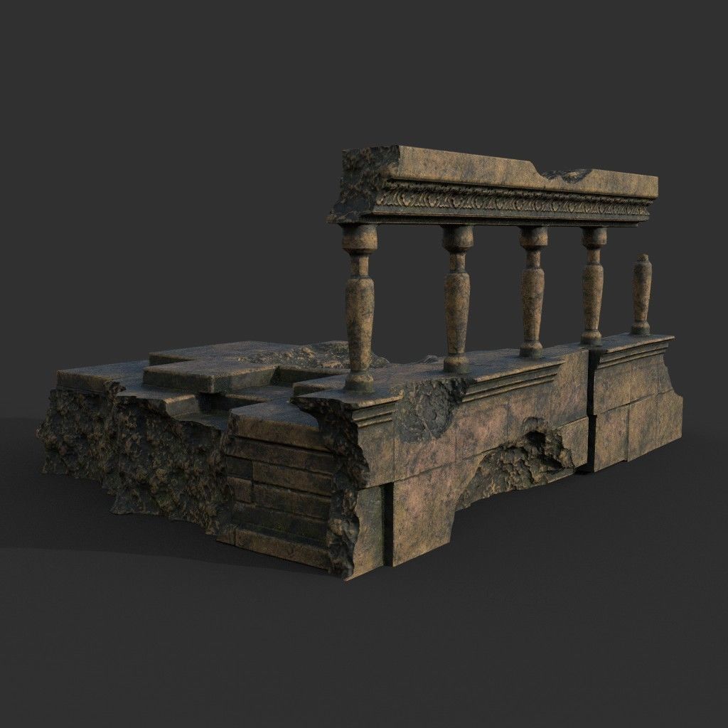 Low poly Ancient Roman Ruin Construction Pack - Brown Mossy Low-poly 3D model_31
