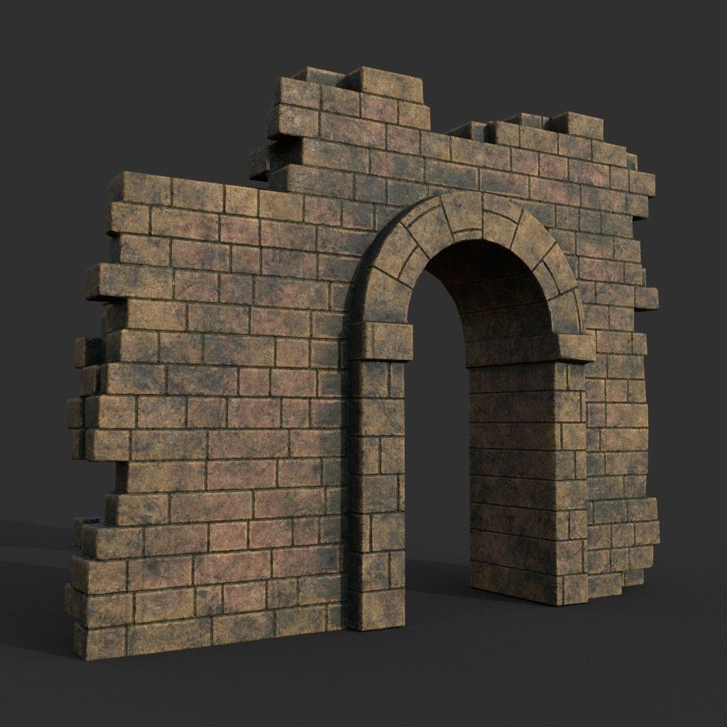 Low poly Ancient Roman Ruin Construction Pack - Brown Mossy Low-poly 3D model_35