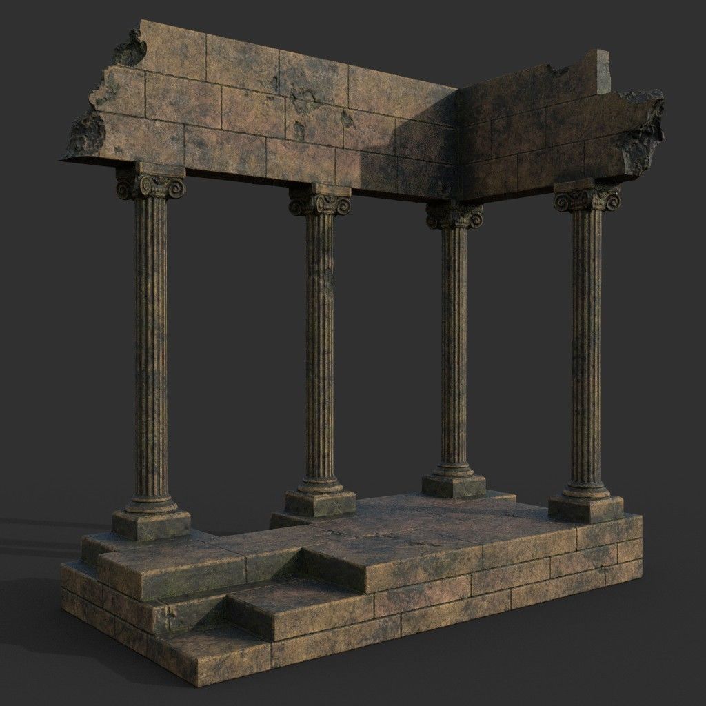 Low poly Ancient Roman Ruin Construction Pack - Brown Mossy Low-poly 3D model_3
