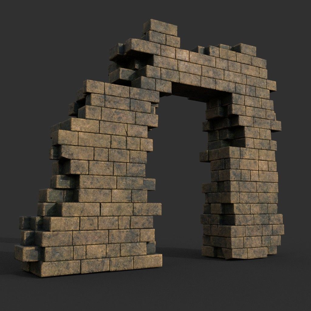 Low poly Ancient Roman Ruin Construction Pack - Brown Mossy Low-poly 3D model_39