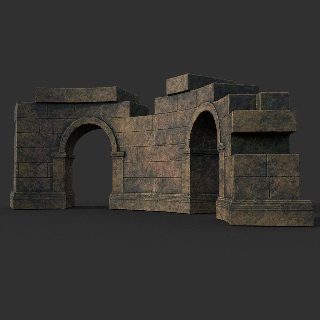 Low poly Ancient Roman Ruin Construction Pack - Brown Mossy Low-poly 3D model_12