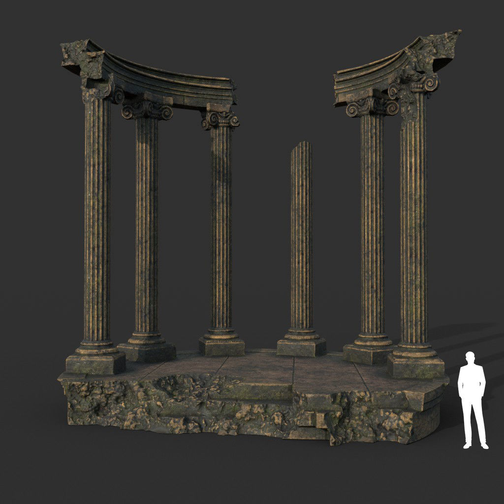 Low poly Ancient Roman Ruin Construction Pack - Brown Mossy Low-poly 3D model_18