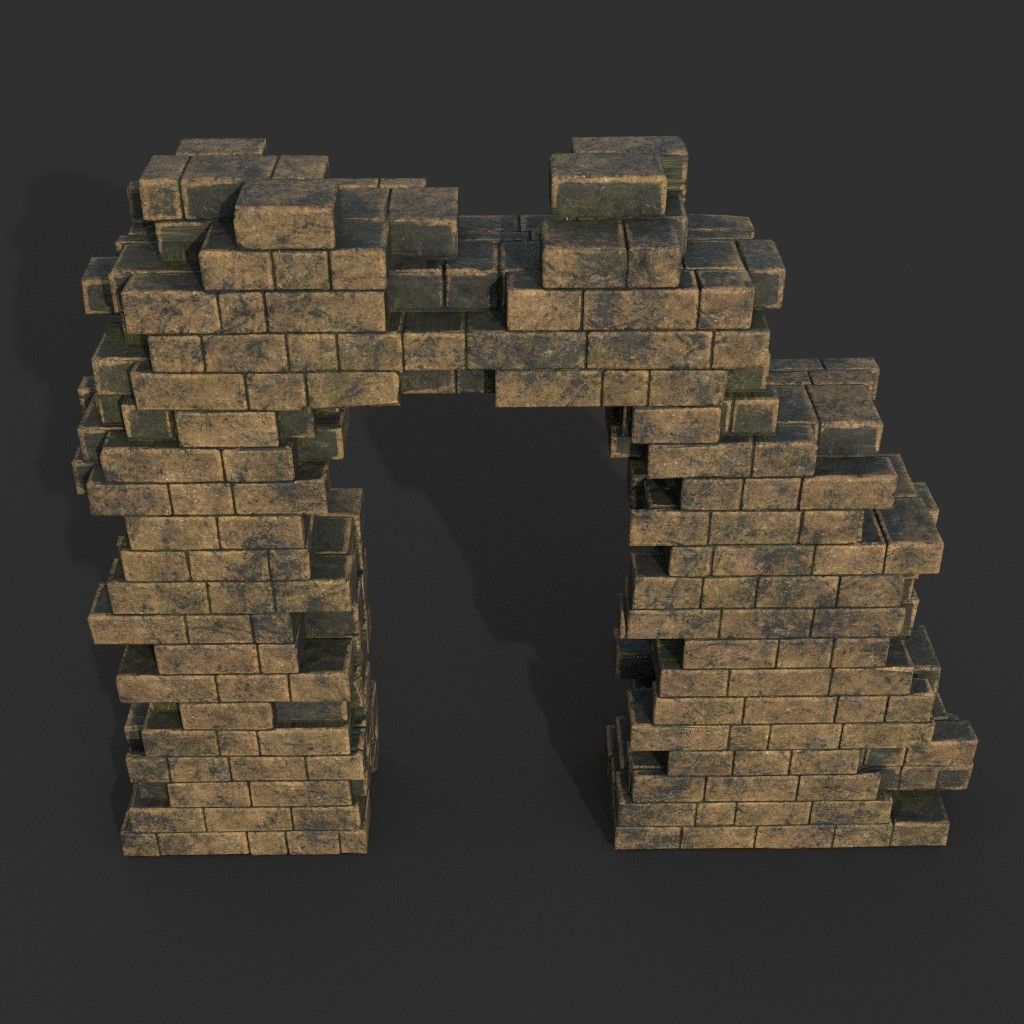 Low poly Ancient Roman Ruin Construction Pack - Brown Mossy Low-poly 3D model_40