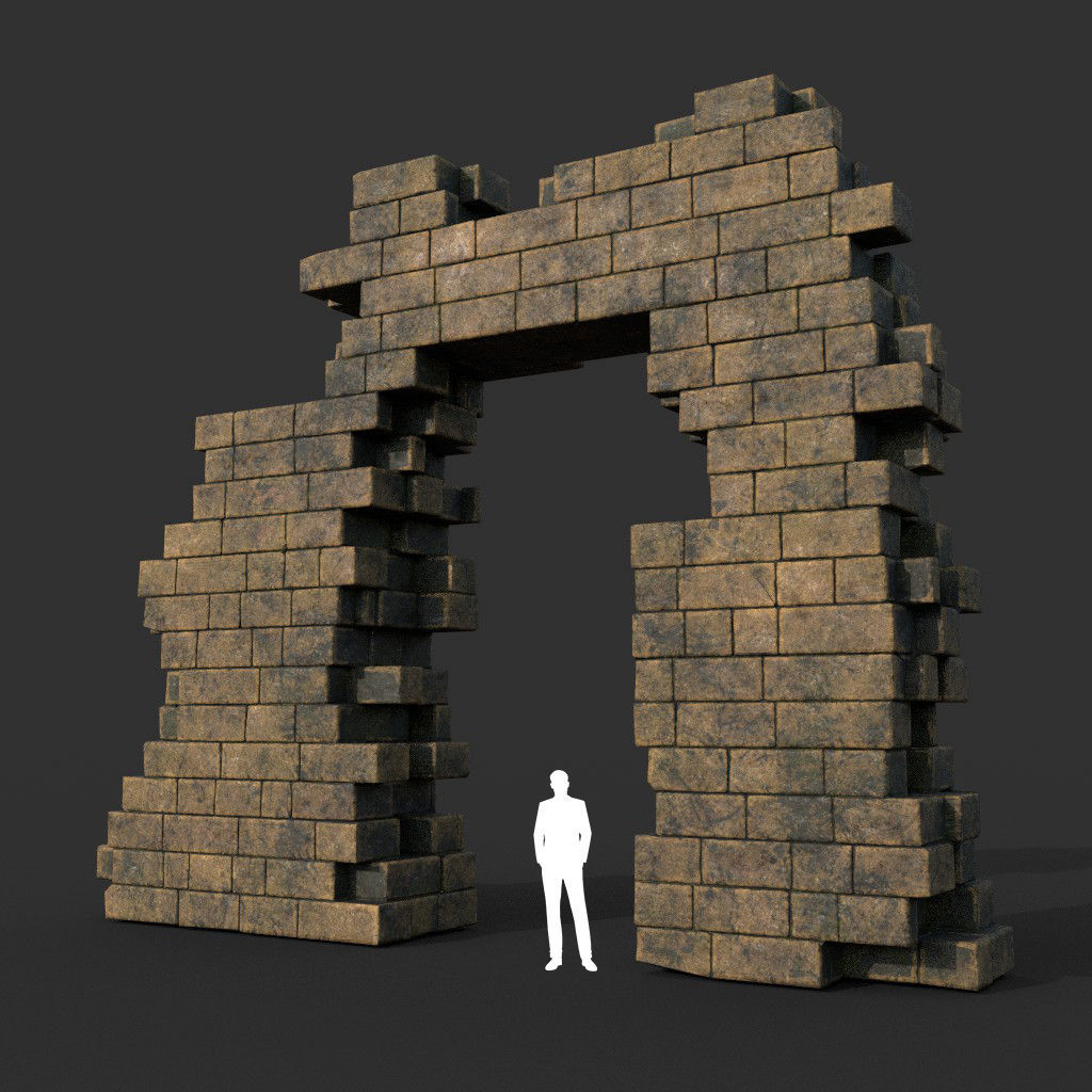 Low poly Ancient Roman Ruin Construction Pack - Brown Mossy Low-poly 3D model_38