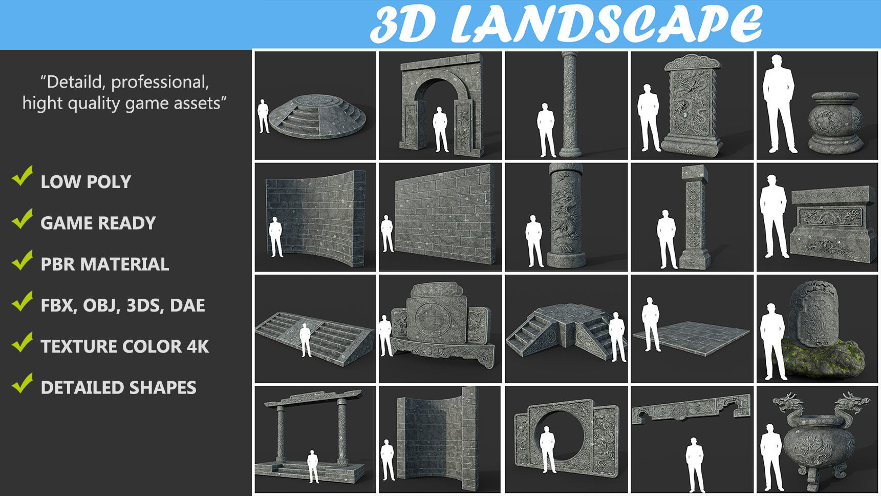 Low poly Ancient Dragon Temple Element Pack Low-poly 3D model_1