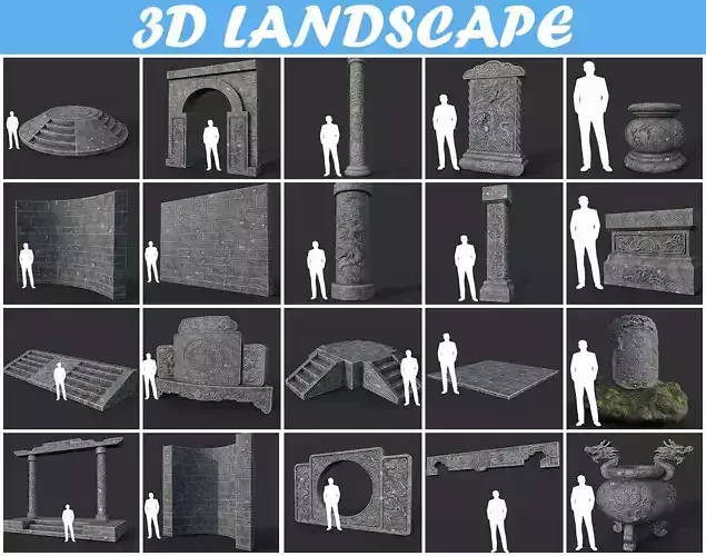 Low poly Ancient Dragon Temple Element Pack Low-poly 3D model